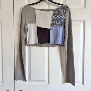 Asian Patchwork Long Sleeve Crop Top